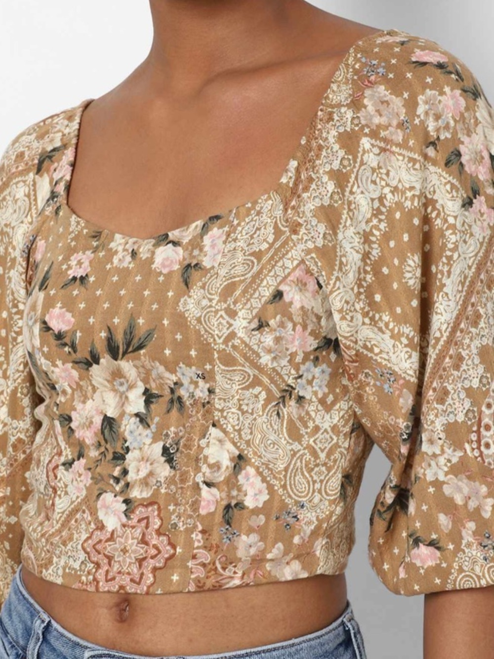 American Eagle Floral Square-Neck Puff Sleeve Top NWOT